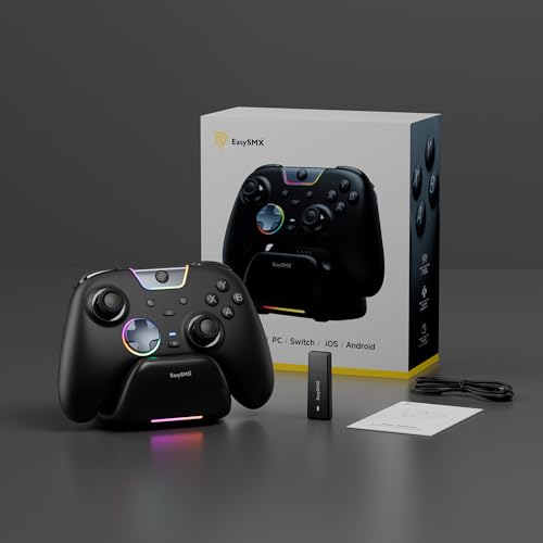 EasySMX X05Pro Wireless PC Gaming Controller with Smart Charging Dock – Full Quiet Buttons, Dual-Stage Linear Triggers, 8-Way D-Pad, Programmable Buttons, Hall Effect Joysticks, 1000mAh Long Battery Life, 1000Hz Polling Rate, Compatible with PC/Switch/And