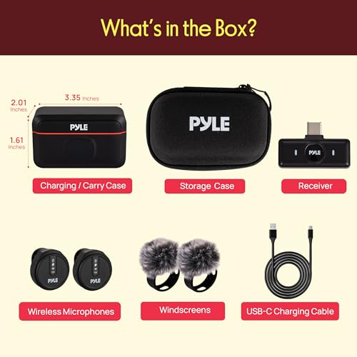 Pyle Wireless Lavalier Microphone System | Noise-Canceling Clip-On Mic with Magnetic Mount, 8H Battery, Charging Case, Windscreens | USB-C Plug & Play for Vlogging, Interviews, Streaming & Podcasts - style: USB-C