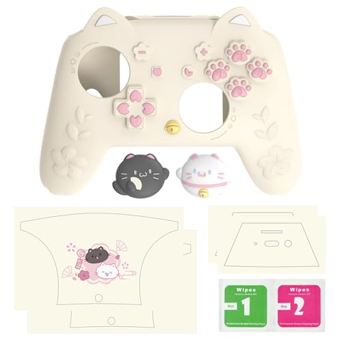 PlayVital for Nintendo Switch 2 Pro Controller Silicone Cover – Cherry Blossoms Kitten Cute Protective Skin Case for Switch 2 Pro Controller w/Back Button Cap & Thumb Grip & Sticker - Antique Yellow - color: Antique Yellow