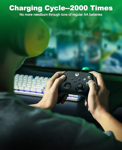 CYOYPPY Rechargeable Xbox Controller Battery Pack for Xbox One/Xbox Series X|S, 2 x 4800mWh Xbox One Controller Batteries Pack Play and Charge Kit with 4 Cover/Type-C - style: Play & Charge Kit green
