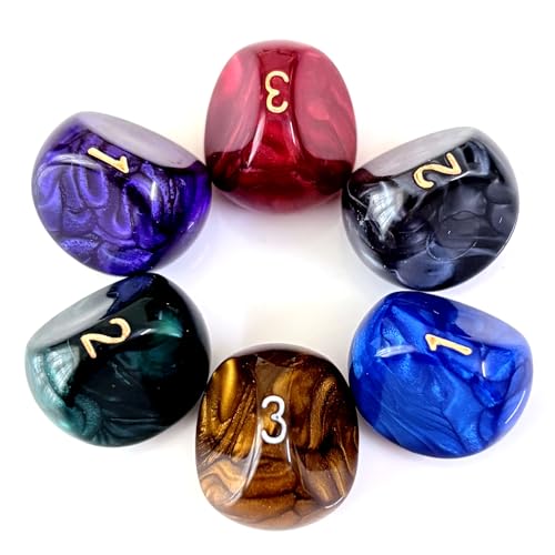 Marbled Polyhedral D3 Dice Set, 6 Pieces, Multi-Color with Gold Numbers
