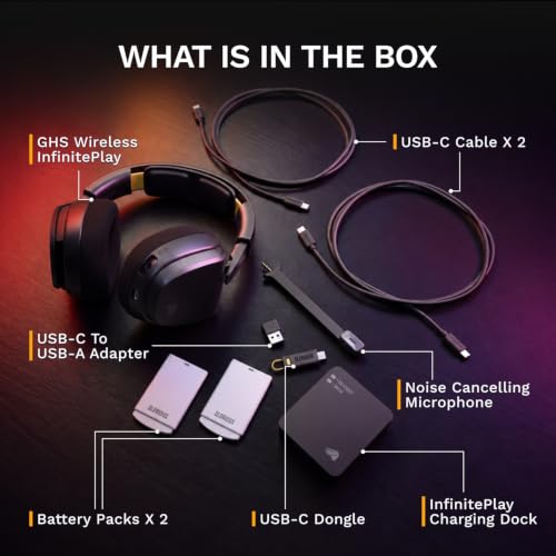 GLORIOUS GHS Wireless InfinitePlay - 2.4GHz & Bluetooth Wireless Gaming Headset for PC, PS5, PS4, Switch - Swappable 85Hr Batteries, Custom Tuned Drivers, Detachable Noise Cancelling Mic - Black - color: Black Wireless