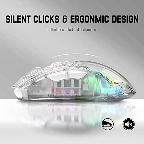 Wireless Gaming Mouse PC Transparent Shell Computer Mice with Dual mode BT5.0/2.4G,PixArt Chip 3D RGB Lighting,Ergonomic 7 Buttons,Rechargeable Mute Mouse for PC Laptop Tablet PS4 PS5 Xbox one - color: White