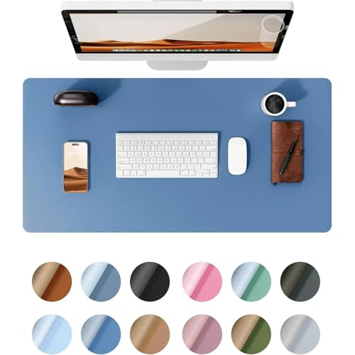 Desk Pad, Leather Non-Slip Laptop Computer Desk Keyboard Mat, Table Protector Blotter Mat, Large Mouse Pad (24" x 12")-Blue - color: Blue