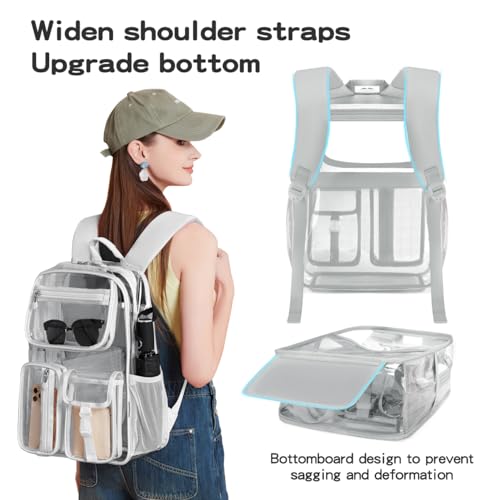 Cusangel Heavy Duty Clear Backpack Clear BookBag,Stadium backpack 16 x11 x5inch TPU Large Capacity See Through Backpack for Sport Events,Travel (Grey) - color: Grey
