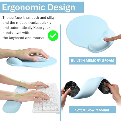Sabary Scalloped Desk Mat Keyboard Mouse Pad Set 31.5 x 15.7 Inch Blue Table Mat Keyboard Wrist Rest Cute Preppy Mouse Pad with Wrist Rest Coaster Ergonomic Non-Slip Waterproof Gaming Desk School - color: Blue, size: 31.5 x 15.7 Inch