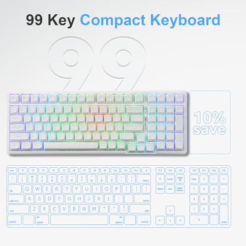 HUO JI E-Yooso Creamy Mechanical Keyboard Wired, Hot Swappable, Pre-lubed Linear Switches, Gasket Structure with Sound Dampening Foam, RGB Backlit, 99 Keys Custom Gaming Keyboard for PC/Mac,White - color: White