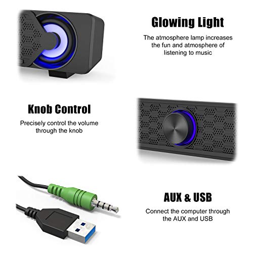 Smalody Small Computer Speakers for Desktop Gaming Monitor, PC Speakers for Desktop Monitor, Computer Speaker Wired USB Powered, Mini Soundbar with Cool Led Light Effect | Compact wired USB computer soundbar with cool LED light effect. Ideal space-saving