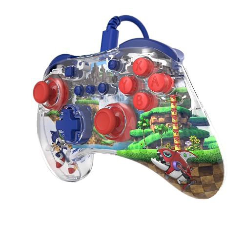 PDP REALMz Nintendo Switch Pro Controller, Customizable LED Lighting, 3.5mm Headphone Jack, Officially Licensed by Nintendo and SEGA: Sonic Superstars (Sonic Green Hill Zone) - color: Sonic