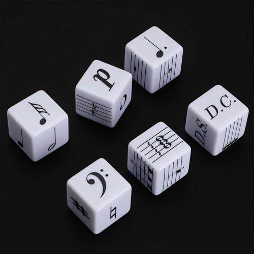 6Pcs Fun Five-Line Staff Music Note Dice, Large 25mm Music Theory Dice, Includes 36 Beginner-Level Staff Patterns for Theory Learning - color: Music Dice-6 Pcs