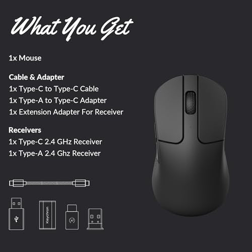 Keychron M3 Mini Wireless Optical Mouse, Bluetooth 5.1/2.4 GHz/Wired Gaming Mouse, Programmable PixArt 3311 Sensor with up to 26,000 DPI/ 650 IPS, Lightweight Ergonomic for Windows Mac Linux - Black - color: Black, style: PixArt 3311 (1K Polling Rate)