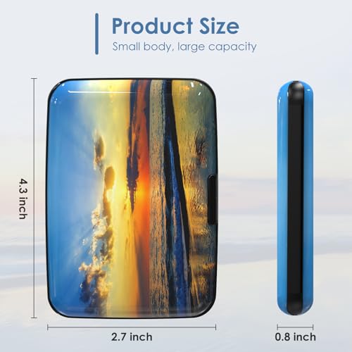 Credit Cards Holder, RFID Blocking Aluminum Wallet Slim Metal Hard Case Mini Travel Wallet ID Case for Women Men, Seaside Sunset - color: Seaside Sunset