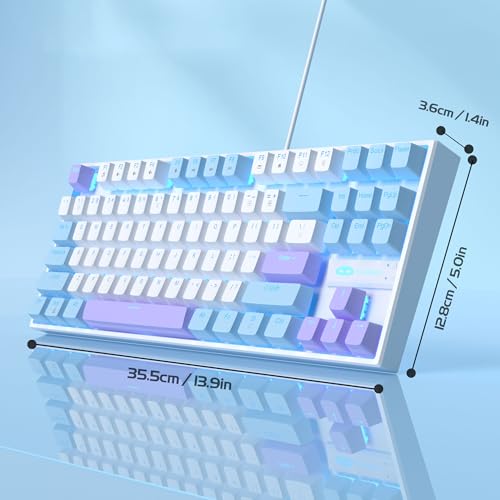 MageGee 75% Mechanical Gaming Keyboard, Red Switch, LED Blue Backlit, 87 Keys Compact TKL Wired Keyboards for Windows Laptop PC Gamer - White/Blue - color: White Blue/Red Switch