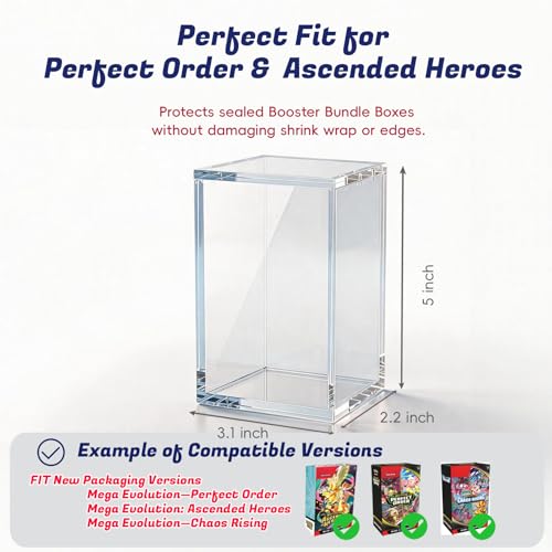 (1 Pack) Upgraded Taller Booster Bundle Acrylic Case, Magnetic Display Case | 8mm Crystal-Clear Acrylic, Magnetic, Stackable, Fits Ascended Heroes, Through Chaos Rising & Future Tall Booster Bundles - color: Clear- 1pack, size: Large Size For Perfect Orde