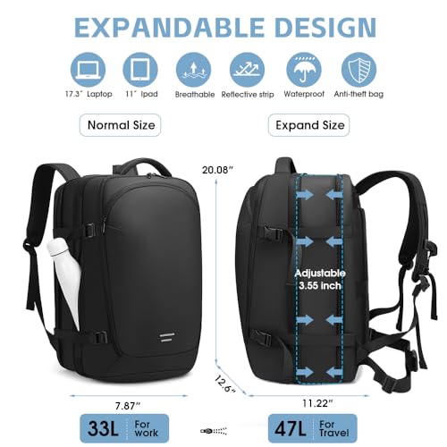 TANGCORLE Vacuum-Compressed Travel Backpack: Expandable, Airline-Approved Laptop Backpack—Unisex Business Backpack - color: Black-a42l