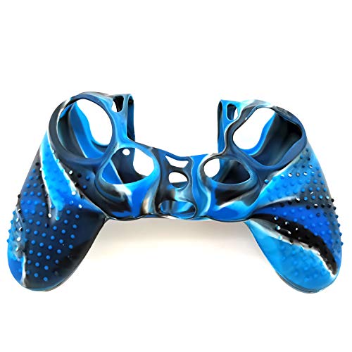 Silicone Skin Cover for Ps4 Controller (1pc Anti-Slip Case, 1 Pair L2 R2 Trigger Extender, 4pcs Thumb Grips,4pcs LED Light Bar Decal) Protector for DualShock PS4/ Slim/Pro Controller (Blue granular) - color: Blue granular