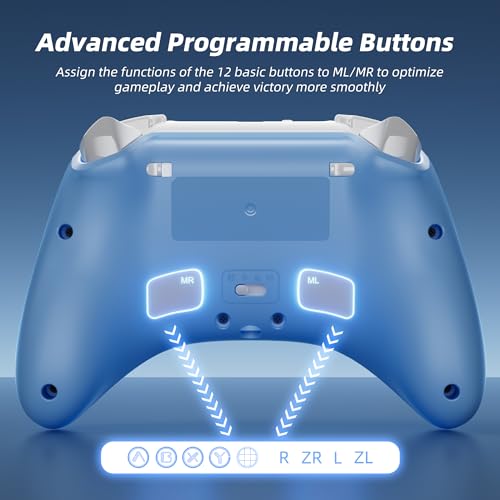 Mytrix Wireless Pro Controller, Hall Effect Bluetooth Controllers for Nintendo Switch, PC, Steam, iPad, Mac, Tablet, Laptop, with RGB Light/Macro Keys/Turbo Button, Bamboo Blue - color: Blue
