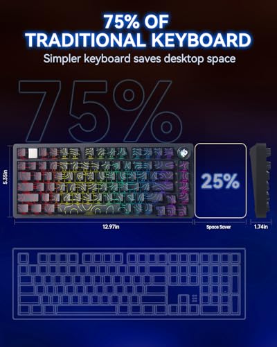 LEOBOG x Aula HI75C Pro Mechanical Gaming Aluminum Keyboard with Knob | Tri-Modes Bluetooth/USB-C/Wireless,Programmable Hot Swappable 80 PBT Keycaps,RGB Backlit,Pre-lubed Turquoise Switches - color: Black
