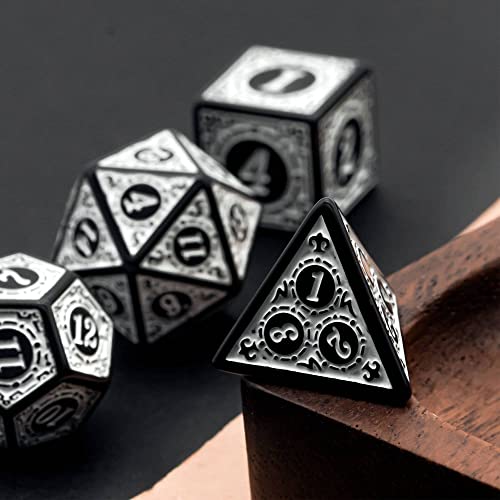 DND Dice Set -D&D Polyhedral Dice (7 Pcs) with Gift Leather Dice Bag for Dungeons and Dragons Role Playing Dice Games RPGs (Dice-White with Black Edge) - color: Dice-white With Black Edge