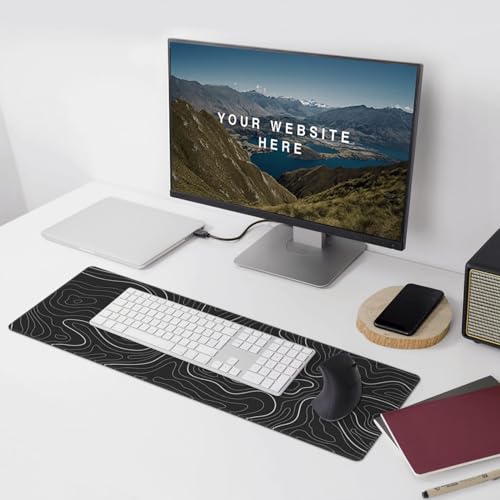 Topographic Contour Extended Big Mouse Pad Large,Gaming Mouse Pad Desk Pad,31.5x11.8 Inch Long Computer Keyboard Mouse Mat Mousepad with 3mm Non-Slip Base and Stitched Edge for Gaming and Office - color: Black Topographic5