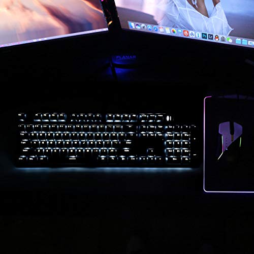 Merdia 104 Keys Wired Mechanical Gaming Keyboard | White LED Backlit US Layout | Hot Swappable Blue Switch Full Size Mechanical Keyboard | Black & Grey Keycaps Light Up PC Gaming Computer Keyboards - color: Blue Switch Black & Grey