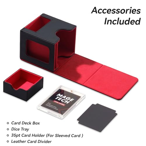 Mage Tech Card Deck Box for MTG Commander - Patented Design, Commander Display, Fits 100 Double-Sleeved Cards, 35pt Card Brick & Dice Tray - Black/Red - color: 2. Ambition (Black/Red)