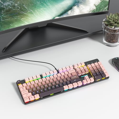 Full Size Mechanical Keyboard, Creamy Keyboard with Number Pad, 104 Keys Wired Gaming Keyboard with Red Switch, RGB Backlit for PC Laptop - color: Rose