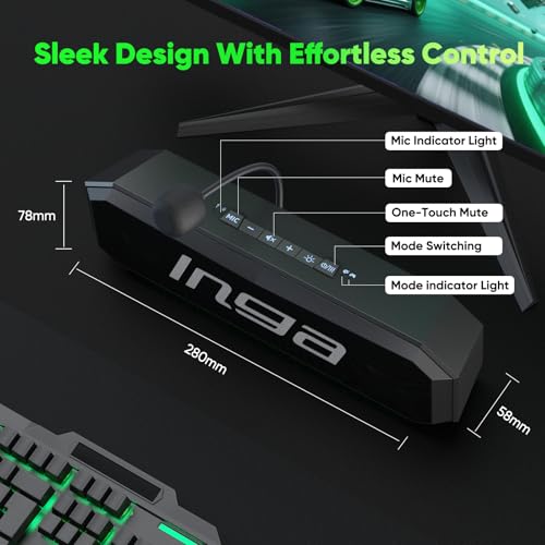 INGA Computer Speakers with Detachable Mic, Plug-and-Play USB Soundbar with Dynamic Lighting, Game/Music Modes, Compatible with PC, Laptop, PS5, Mac - size: Speaker with Mic