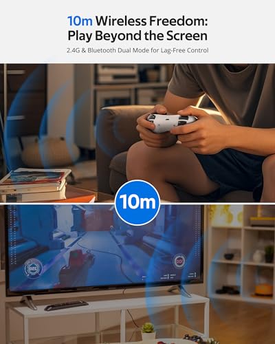abxylute C5P Wireless Gaming Controller for PC/Switch/iOS/Android/PS3/PS4/Steam/MAC, 2.4 GHz Hall Effect Stick & Trigger Turbo-Remappable Back Buttons Rubberized Grip Console Layout Gamepad Vibration - color: White & Black
