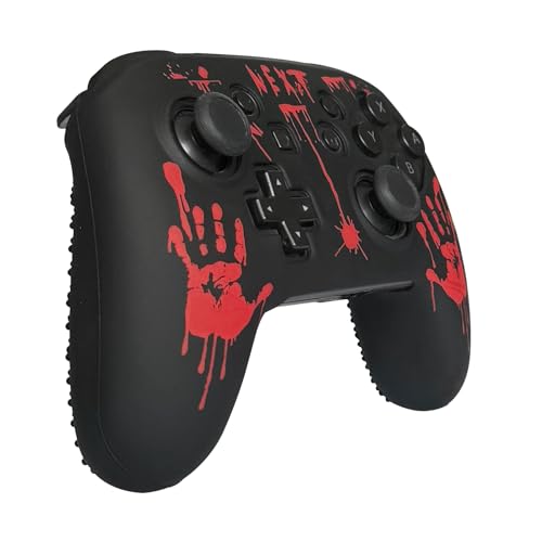 RALAN Laser Blood Handprint Design Controller Skin with 4 Thumb Grips for Switch Pro Controller, Anti-Slip Silicone Controller Cover Protector Case, Red - color: Red