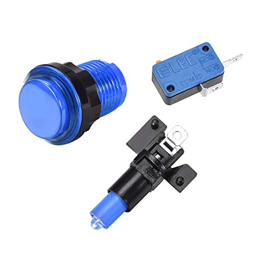 uxcell Game Push Button 33.5mm Round 12V LED Illuminated Push Button Switch with Micro Switch for Arcade Video Games Blue 6pcs - color: Blue