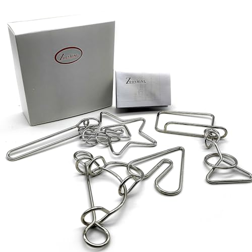 Zooshine 3PCS Large Hard Metal Brain Teaser Puzzles,Metal Wire Puzzle Set Challenging Magic Trick Toy for Party,Office Gift for Adults Kids Teens