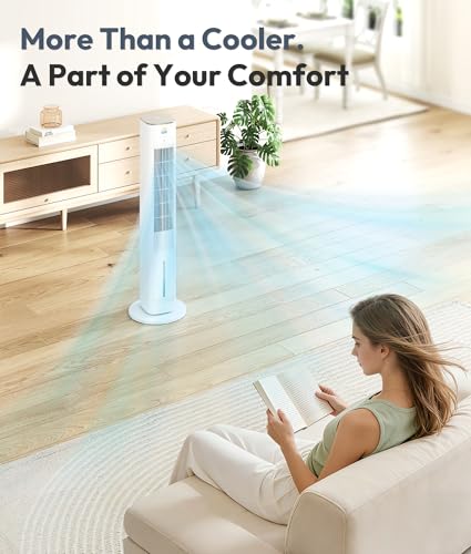 Portable Evaporative Air Cooler, 3-in-1 Cooling Fans that Blow Cold Air With 3L Water Tank, 38'' Tower Fan for Bedroom, Office with 3 Speeds, 12H Timer, Oscillation, 2 Ice Packs - color: White