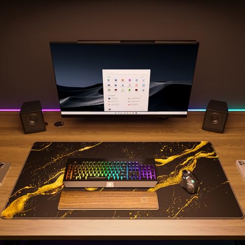 KTRIO Large Gaming Mouse Pad, Desk Mat, 31.5 x 15.7 in Black Gold, XXL | Smooth Micro-Weave Surface, Artistic Pattern Design, Non-Slip Rubber Base, Durable Stitched Edges, Office & Home Use - color: Black Gold, size: 31.5l X 15.7w Inches