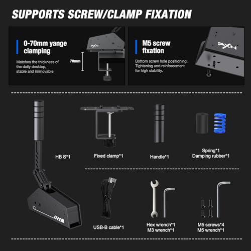 PXN HB S USB Handbrake for Sim Racing, PC Racing Handbrake | Alloy Build, 16-Bit Linear Sensor, Adjustable Force & Stroke, Spring & Damping, Desk Clamp – for Windows PC