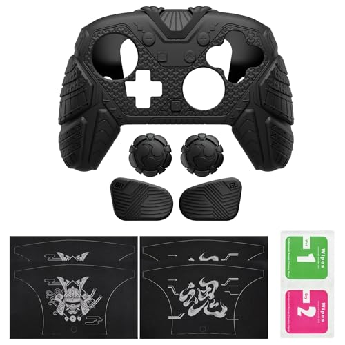 PlayVital for Nintendo Switch 2 Pro Controller Skin Cover – Samurai Armor Edition Silicone Case for Switch 2 Pro Controller with Back Button Caps & Thumb Grip & Sticker, Shockproof - Black - color: Black