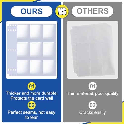 ZENOWICK 2160 Pockets Card Sleeves Binder Sheets | 9 Pocket Card Sleeves for 3 Ring Binder, Trading Cards Sleeves Fit for Baseball, Football, Game, Business Cards(120 Pages) - size: 120 Pack