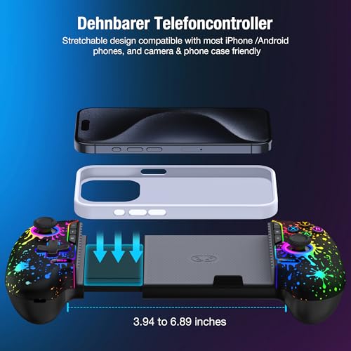 AXYBCOOL Mobile Wireless Phone Controller for iphone/Android with Hall Joystick, Mobile Game Controller with Phone Case Support