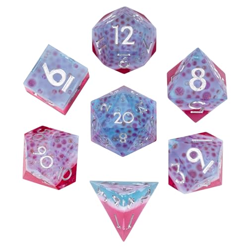 7PCS Cocktail Dice Set,Handmade Sharp Edge Dice Set D&D RPG Polyhedral Die,for Dungeons and Dragons TTRPG Games Roleplaying Games,with Gift Box.(Pink Blue) - color: Cocktail Pink Blue