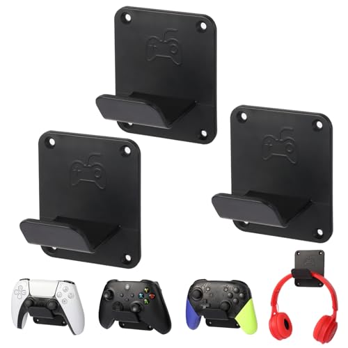 Controller Holders Wall Mount 3 Pack Wall Stands With Non-Slip Pads, Premium Headphone Mount for Controllers and Headsets, Black, YCKJ-WM-01