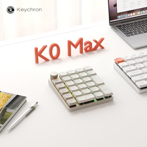 Keychron K0 Max QMK Wireless Custom Number Low-Profile RGB Backlit (Hot-Swappable) Red Switch Keypad, 2.4 GHz & Bluetooth 5.3 Connection, 1000Hz Polling Rate - Retro Version - color: Red Switch, size: Retro