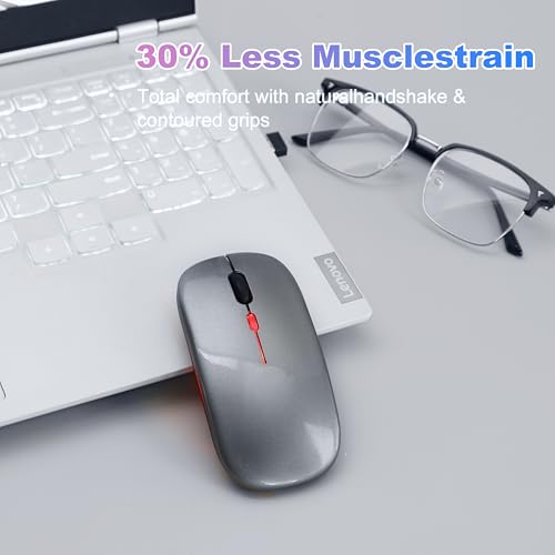 Wireless Bluetooth Mouse, Rechargeable Computer Mouse, Grey | Dual Mode - BT5.2 & 2.4G,Long Lasting,Silent RGB LED Mice,Slim Portable Mouse for Laptop,PC,Tablet,MacBook,iPad,Apple Devices - color: Grey