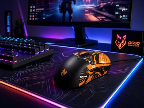 Wired Gaming Mouse, 7200 Adjustable DPI, 6 programmable Buttons, 3 Million-Click lifespan, 1.5-Meter Braided Cable, red Non-Slip Grip pad—for PC Gaming and Office use