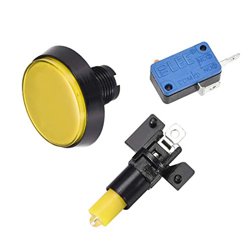 uxcell Game Push Button 60mm Round 12V LED Illuminated Push Button Switch with Micro Switch for Arcade Video Games Yellow 5pcs - color: Yellow