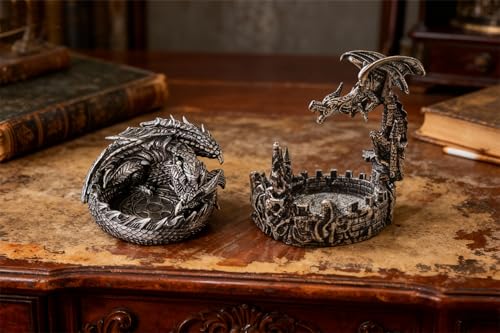 Elegant Dragon Dice Holder Tower - Perfect Dragon Gifts for Men, DND DICE Jail,DND Gifts for Men, 5.12 inches - color: Antique Sliver