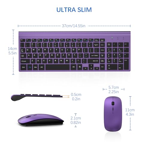 Wireless Keyboard and Mouse Ultra Slim Combo, TopMate 2.4G Silent Compact USB 2400DPI Mouse and Scissor Switch Keyboard Set with Cover, Batteries Included, for PC/Laptop/Windows/Mac - Purple Black - color: Purple Black