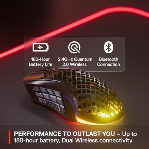 SteelSeries Aerox 9 Wireless - Holey RGB Gaming Mouse - Ultra-lightweight Water Resistant Design - 18 Buttons – Bluetooth/2.4 GHz - 18K DPI TrueMove Air Optical Sensor