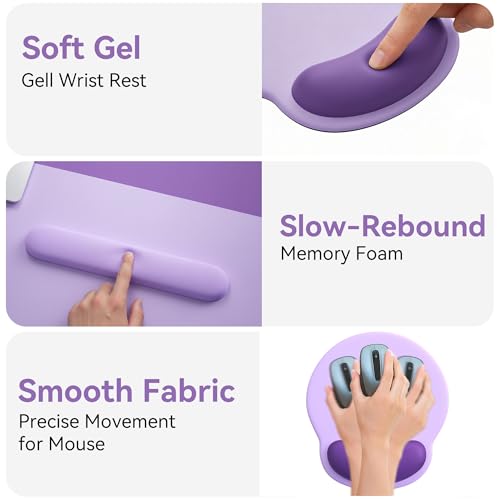Mouse Pad with Keyboard Wrist Rest,Ergonomic Mouse Pad Wrist Support PU Base with Coaster,Mousepad with Nonslip Base for Computer Laptop Keyboard Home&Office - color: N-Purple Plants