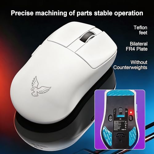 NEO V1 Wireless Gaming Mouse, Triple Mode Bluetooth 5.0 2.4G USB-C, 55g Lightweight, 12000 DPI PAW3311, RGB Backlit, 6 Buttons Rechargeable Optical Mouse for Gaming Office (White) - color: White