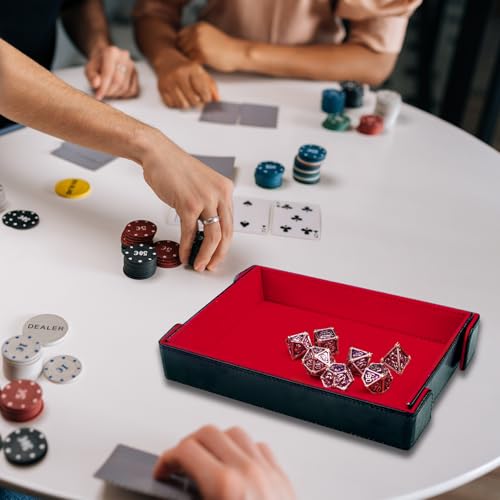 SIQUK 2 Pieces Magnetic Dice Tray Rectangle Folding Dice Rolling Tray PU Leather Dice Trays Dice Holder Storage Box for D&D RPG Dice Games (Black, Red) - color: Black and Red